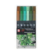 Sakura Koi Colouring Brush Pen, 6pc Set Nature